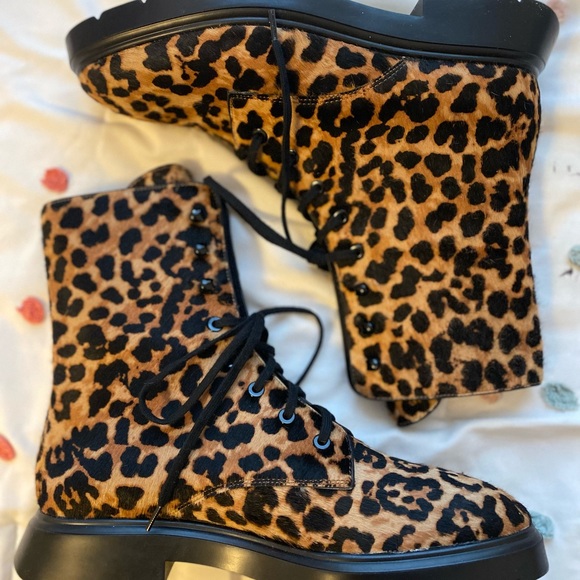 Stuart Weitzman McKenzee Leopard Calf Hair Combat Boot - Picture 5 of 5